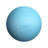 Uranus: Light blue planet with faint rings, tilted axis